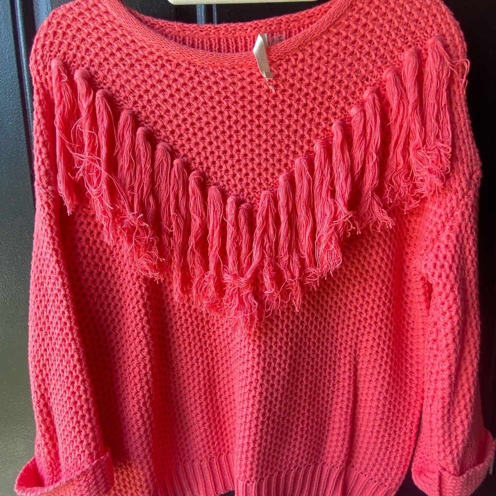 Mustard seed hot pink fringe sweater- size small